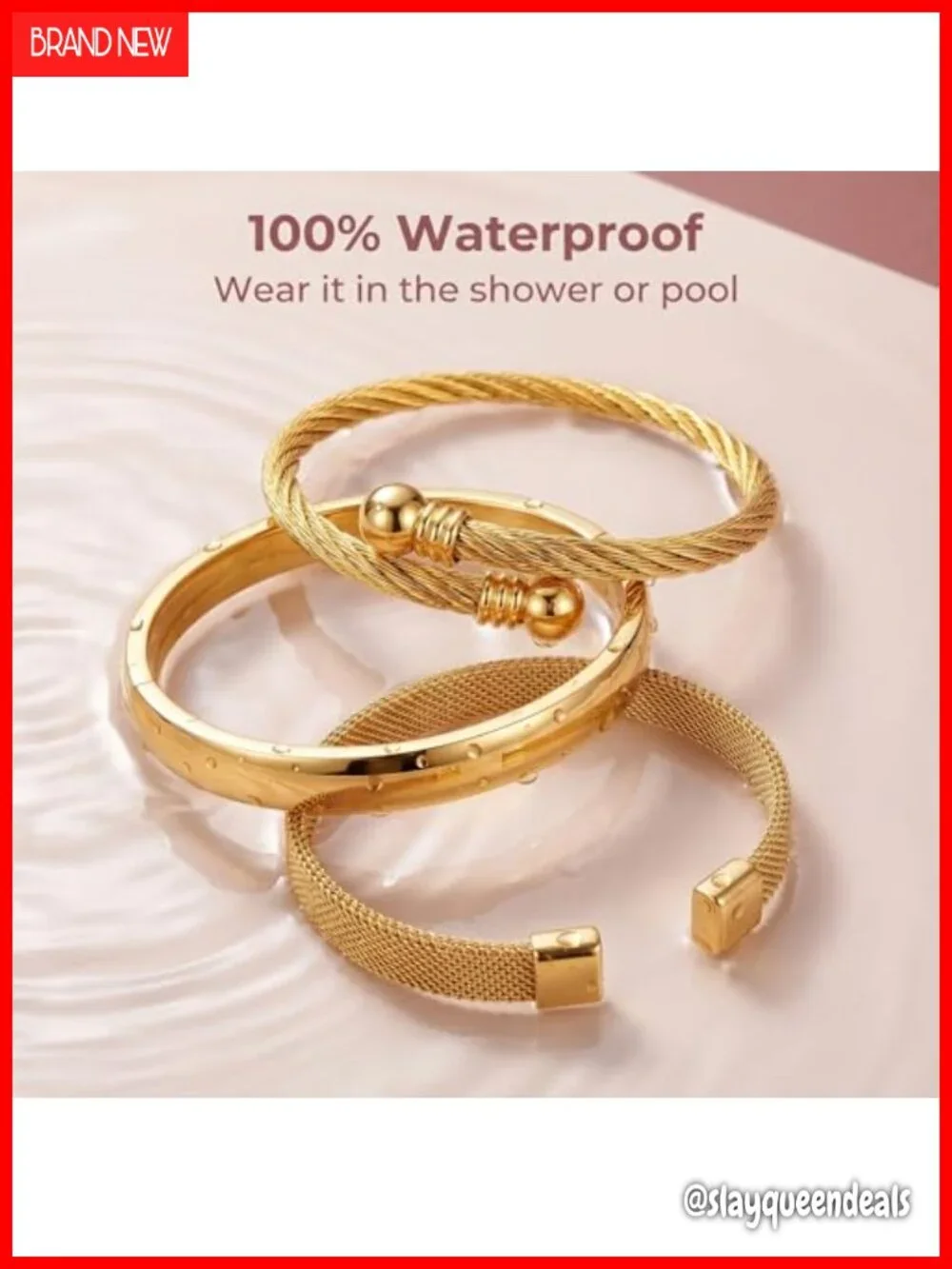 Waterproof Stainless Steel Cuff Bracelets Set of 3 - Non Tarnish,